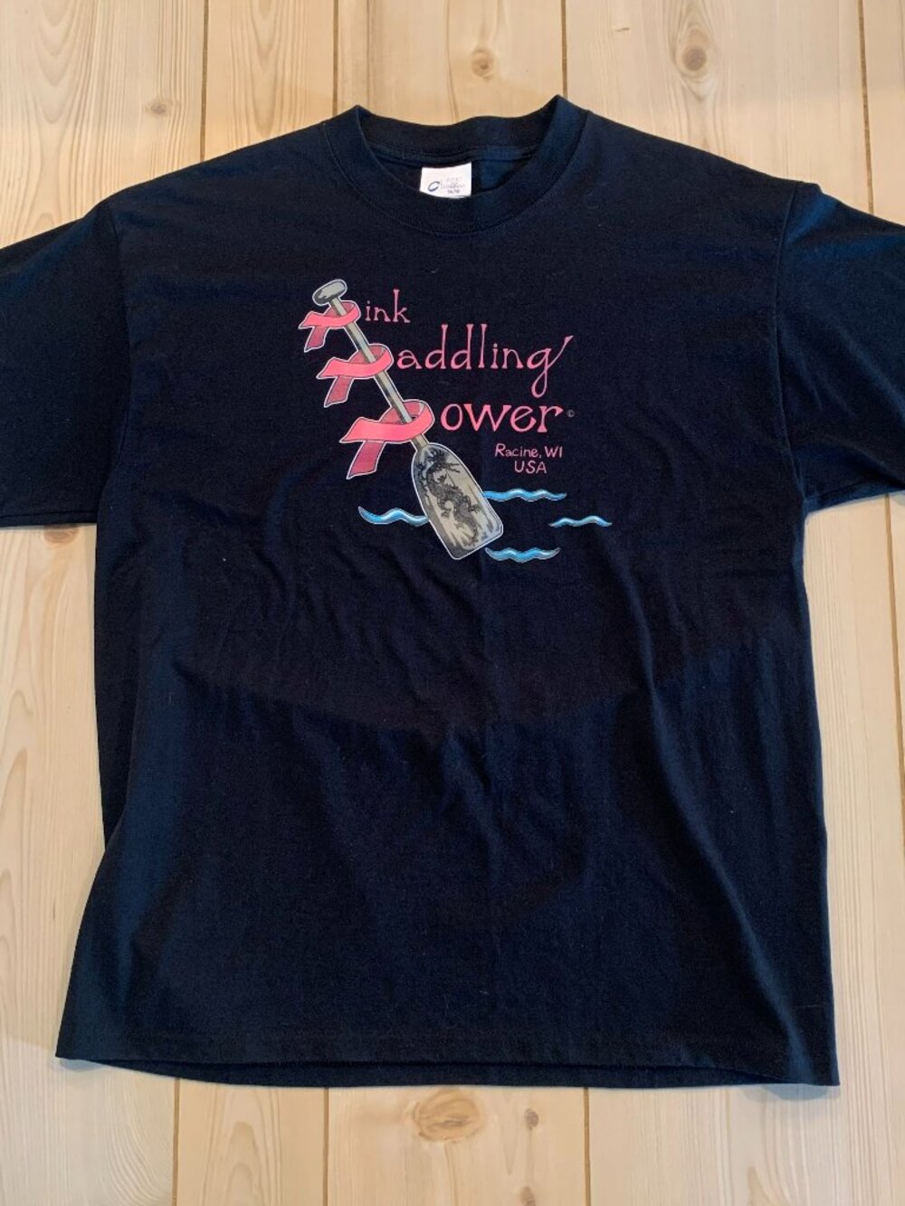 Breast Cancer Awareness Ribbon Pink Paddling Power Dragon Boat Racing T-Shirt L